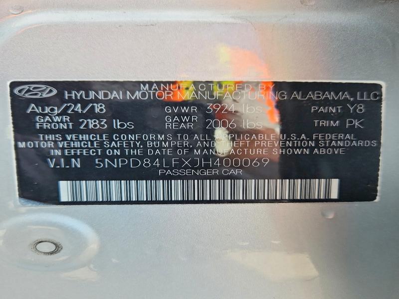 48199166 :رقم المزاد ، 5NPD84LFXJH400069 vin ، 2018 Hyundai Elantra مزاد بيع