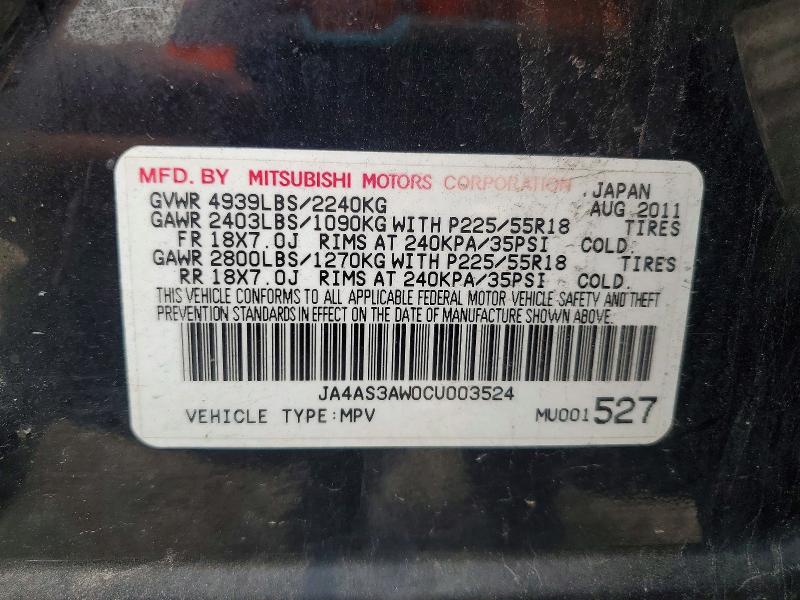 Продаж на аукціоні авто 2012 Mitsubishi Outlander, vin: JA4AS3AW0CU003524, номер лоту: 51267096
