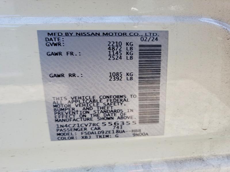Продажа на аукционе авто 2024 Nissan Leaf, vin: 1N4CZ1CV7RC556355, номер лота: 50974886