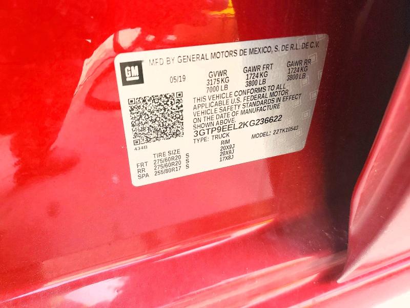 48479826 :رقم المزاد ، 3GTP9EEL2KG236622 vin ، 2019 Gmc Sierra مزاد بيع