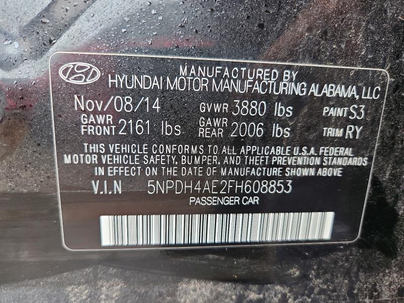 Aukcja sprzedaży 2015 Hyundai Elantra, vin: 5NPDH4AE2FH608853, numer aukcji: 49460786