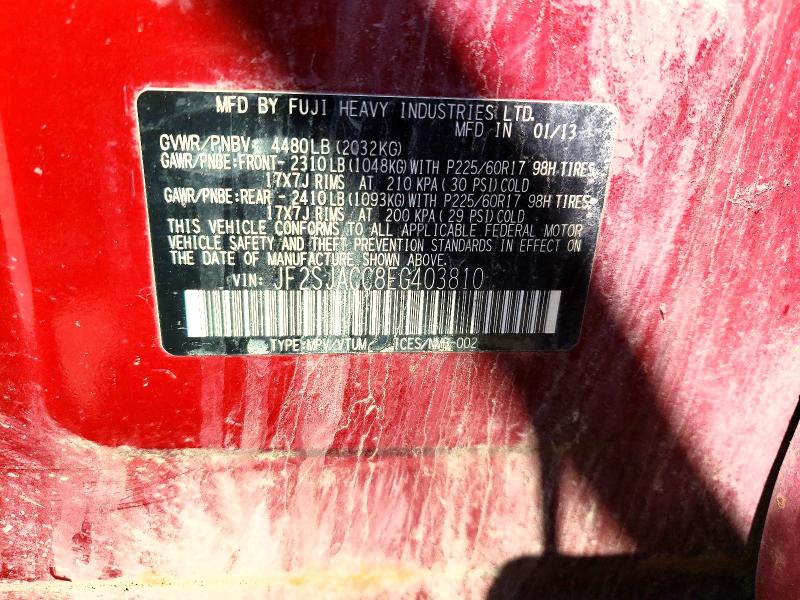 2014 Subaru Forester მანქანა იყიდება აუქციონზე, vin: JF2SJACC8EG403810, აუქციონის ნომერი: 51266706