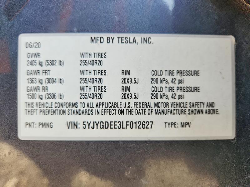 Продаж на аукціоні авто 2020 Tesla Model Y, vin: 5YJYGDEE3LF012627, номер лоту: 49713596