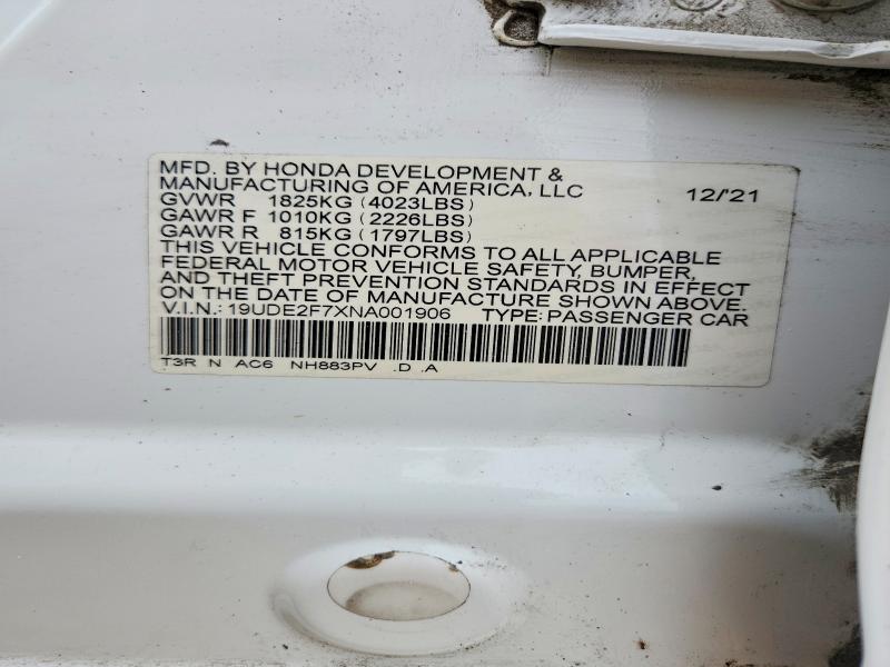 51695446 :رقم المزاد ، 19UDE2F7XNA001906 vin ، 2022 Acura Ilx مزاد بيع