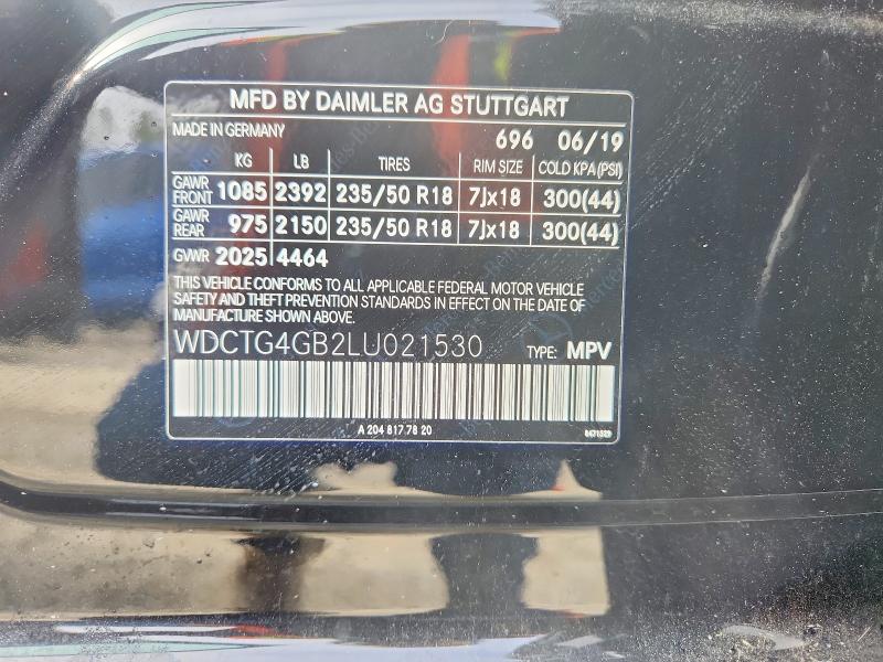 47447916 :رقم المزاد ، WDCTG4GB2LU021530 vin ، 2020 Mercedes-benz Gla مزاد بيع
