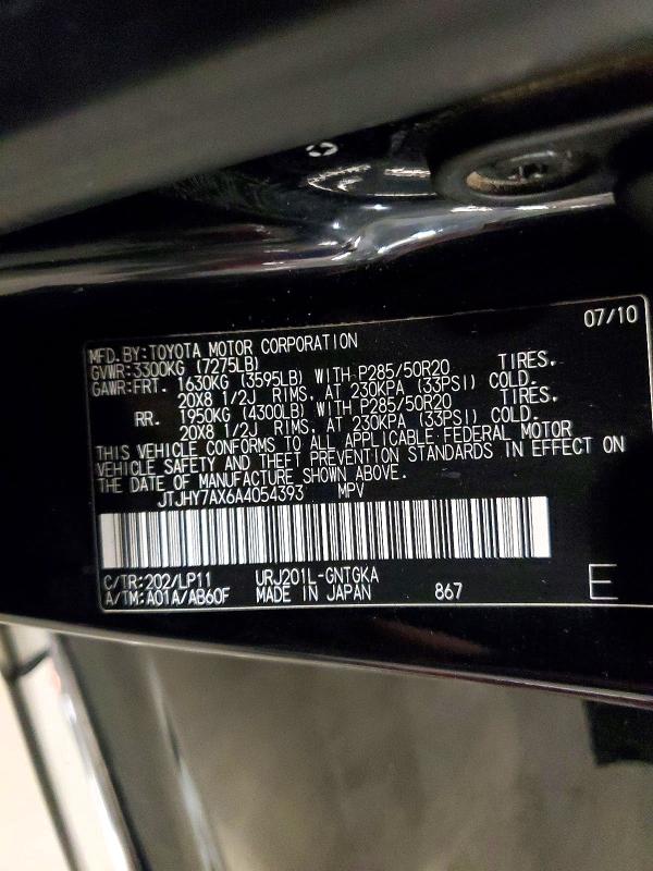 Aukcja sprzedaży 2010 Lexus Lx 570, vin: JTJHY7AX6A4054393, numer aukcji: 49134626