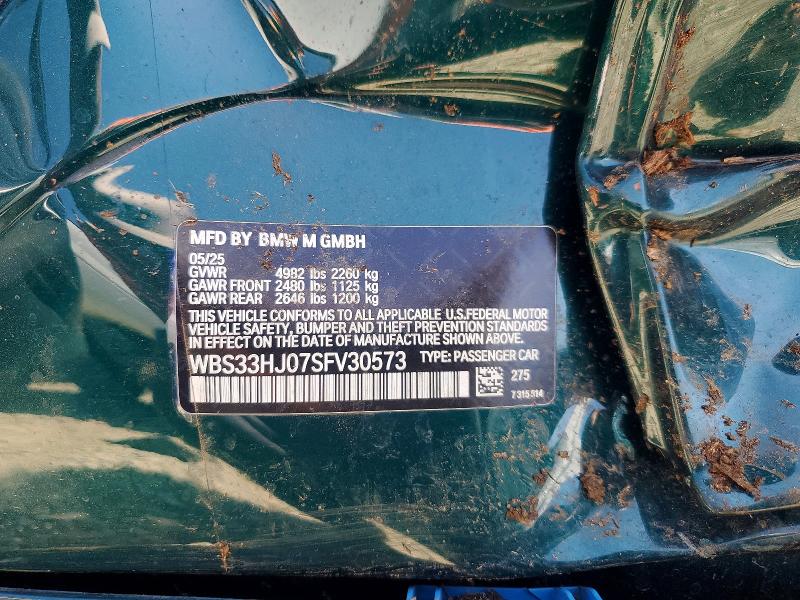 2025 Bmw M3 მანქანა იყიდება აუქციონზე, vin: WBS33HJ07SFV30573, აუქციონის ნომერი: 50185656