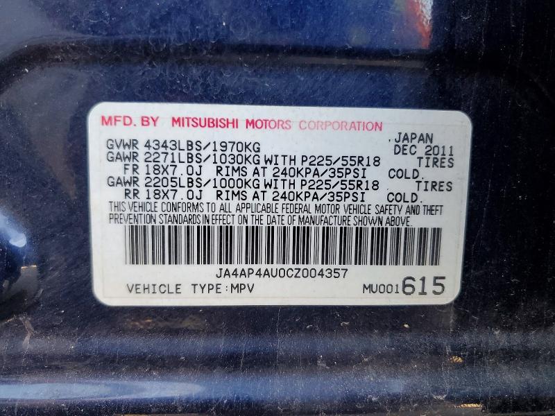 2012 Mitsubishi Outlander Sport მანქანა იყიდება აუქციონზე, vin: JA4AP4AU0CZ004357, აუქციონის ნომერი: 48346926
