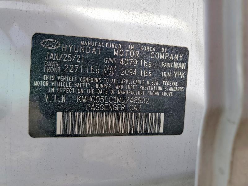 49841266 :رقم المزاد ، KMHC05LC1MU248932 vin ، 2021 Hyundai Ioniq Hybrid مزاد بيع