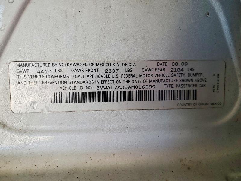 Продажа на аукционе авто 2010 Volkswagen Jetta, vin: 3VWAL7AJ3AM016099, номер лота: 50881786