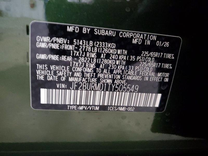 Продаж на аукціоні авто 2026 Subaru Outback, vin: JF2BURMD1TY505549, номер лоту: 49272376
