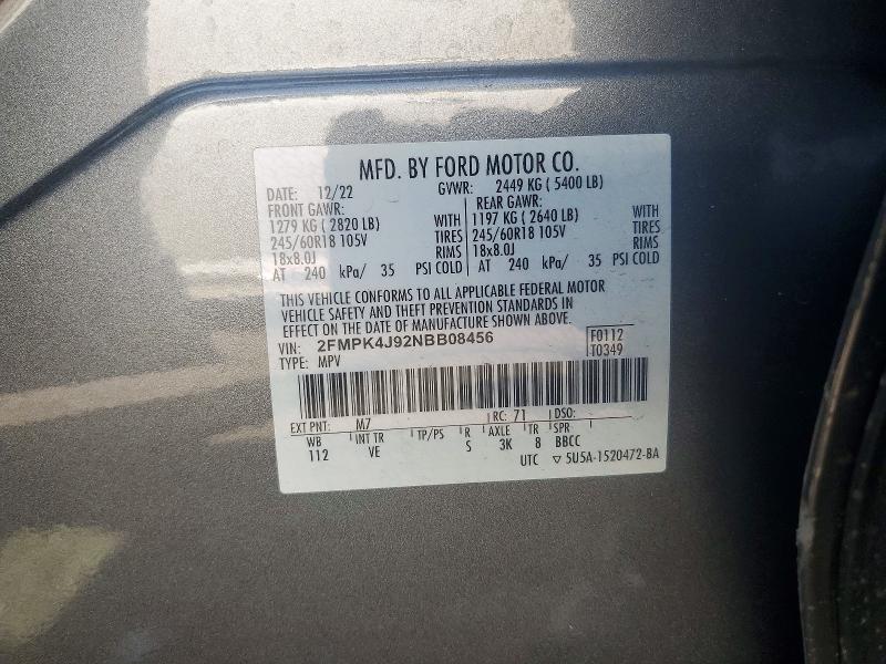 48931956 :رقم المزاد ، 2FMPK4J92NBB08456 vin ، 2022 Ford Edge مزاد بيع