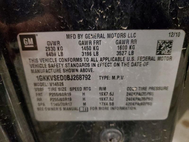 51614246 :رقم المزاد ، 1GKKVSED0BJ268792 vin ، 2011 Gmc Acadia مزاد بيع