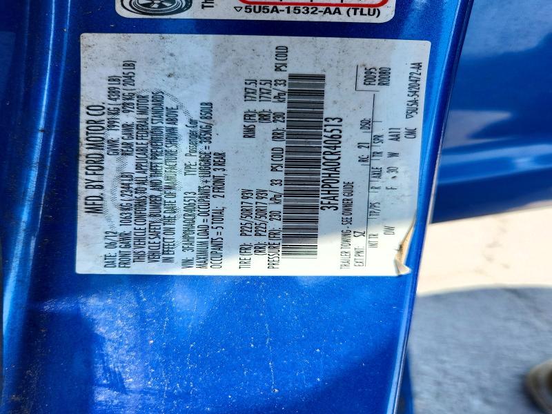 Продаж на аукціоні авто 2012 Ford Fusion, vin: 3FAHP0HA0CR406513, номер лоту: 50060436