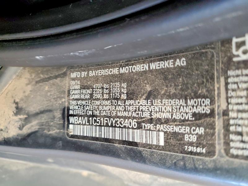 2015 Bmw X1 მანქანა იყიდება აუქციონზე, vin: WBAVL1C51FVY33406, აუქციონის ნომერი: 50656966