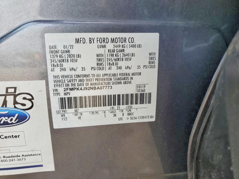 Продажа на аукционе авто 2022 Ford Edge, vin: 2FMPK4J92NBA07773, номер лота: 49733816