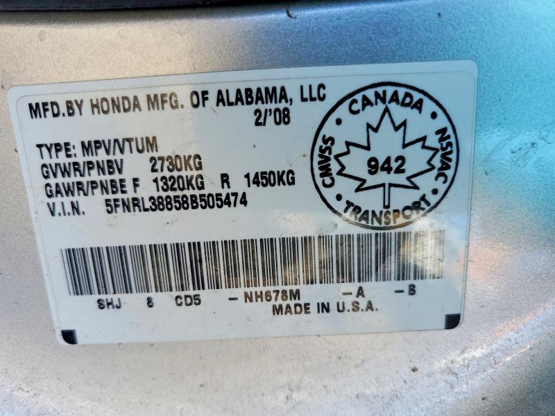 Продажа на аукционе авто 2008 Honda Odyssey, vin: 5FNRL38858B505474, номер лота: 47429236