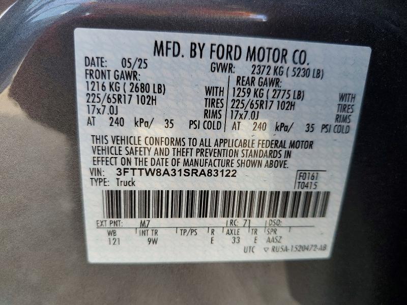 50645226 :رقم المزاد ، 3FTTW8A31SRA83122 vin ، 2025 Ford Maverick مزاد بيع