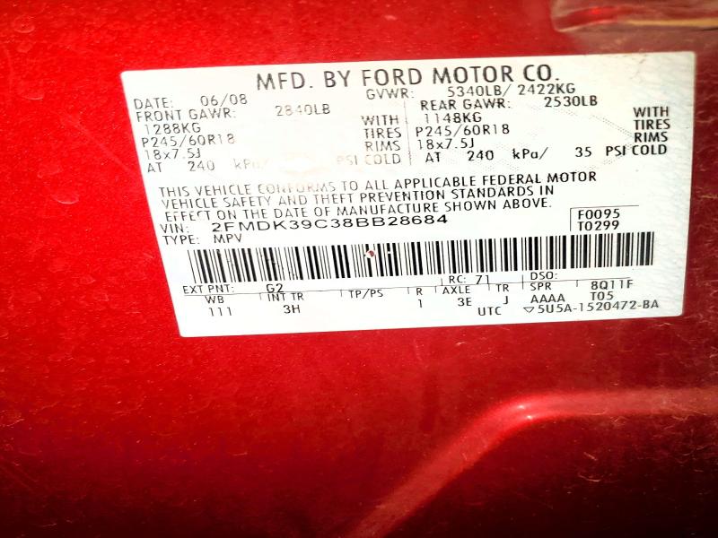 2008 Ford Edge მანქანა იყიდება აუქციონზე, vin: 2FMDK39C38BB28684, აუქციონის ნომერი: 51666616