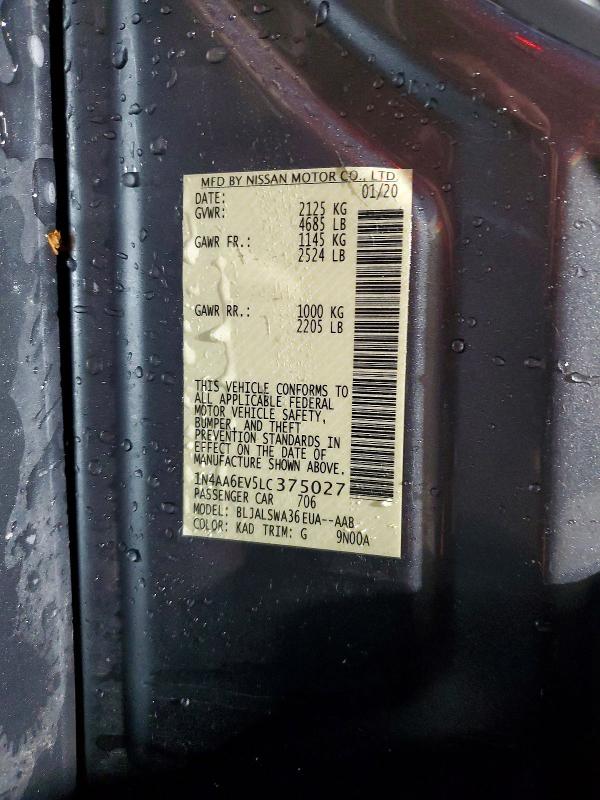 2020 Nissan Maxima მანქანა იყიდება აუქციონზე, vin: 1N4AA6EV5LC375027, აუქციონის ნომერი: 51619636