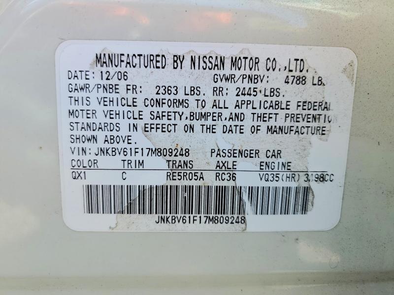 Продажа на аукционе авто 2007 Infiniti G35, vin: JNKBV61F17M809248, номер лота: 51062786