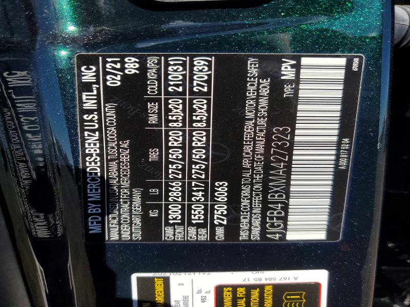 Aukcja sprzedaży 2021 Mercedes-benz Gle, vin: 4JGFB4JBXMA427323, numer aukcji: 49290666