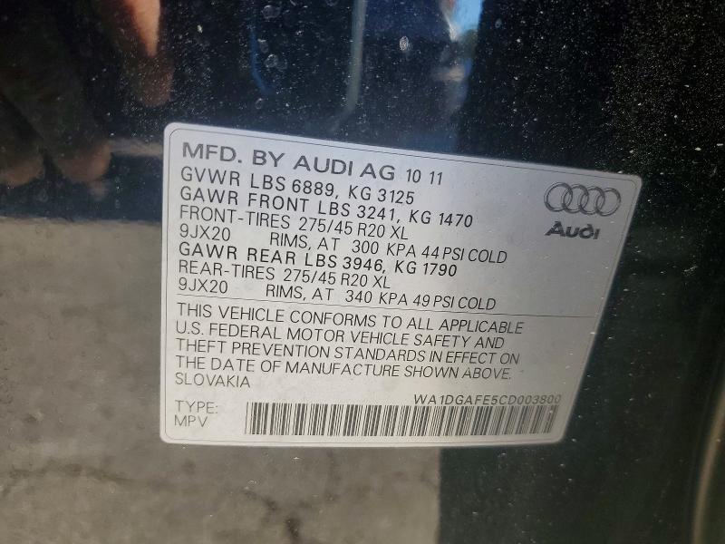 2012 Audi Q7 მანქანა იყიდება აუქციონზე, vin: WA1DGAFE5CD003800, აუქციონის ნომერი: 49794386