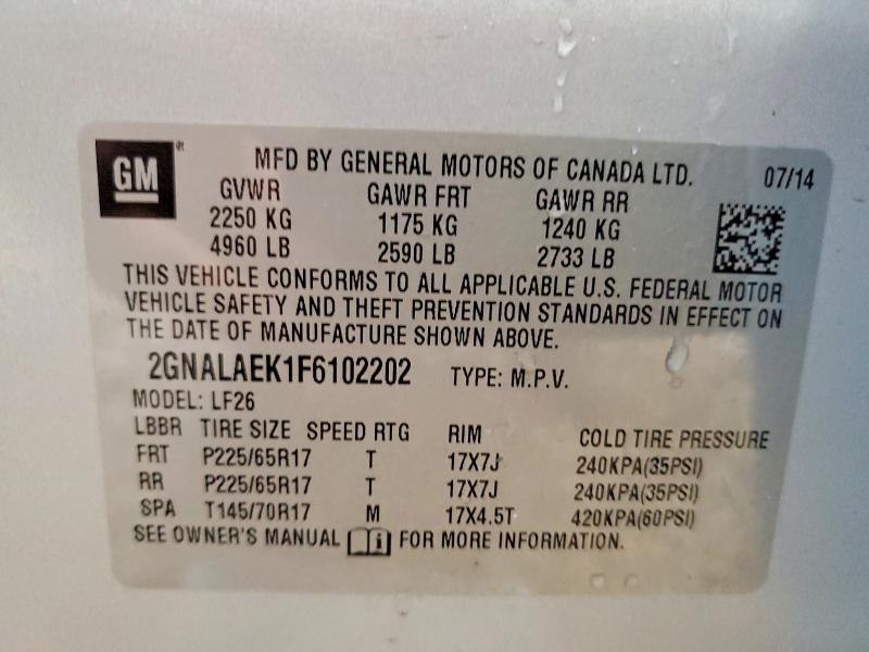 2015 Chevrolet Equinox მანქანა იყიდება აუქციონზე, vin: 2GNALAEK1F6102202, აუქციონის ნომერი: 51614826