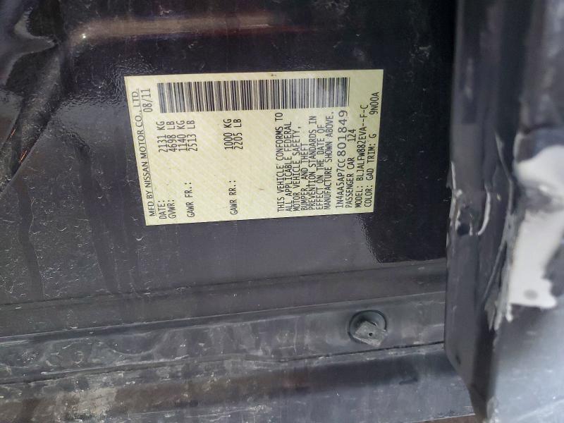 50761696 :رقم المزاد ، 1N4AA5AP7CC801849 vin ، 2012 Nissan Maxima مزاد بيع