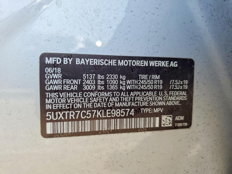 Продажа на аукционе авто 2019 Bmw X3, vin: 5UXTR7C57KLE98574, номер лота: 49440456