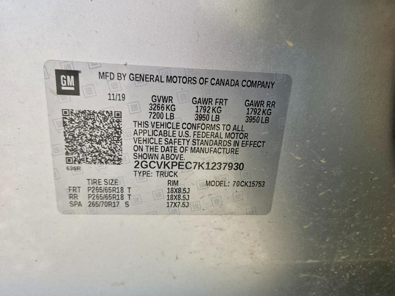 50657146 :رقم المزاد ، 2GCVKPEC7K1237930 vin ، 2019 Chevrolet Silverado Ld مزاد بيع