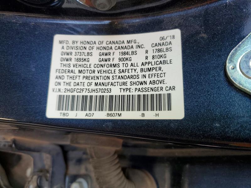51200096 :رقم المزاد ، 2HGFC2F75JH570253 vin ، 2018 Honda Civic مزاد بيع