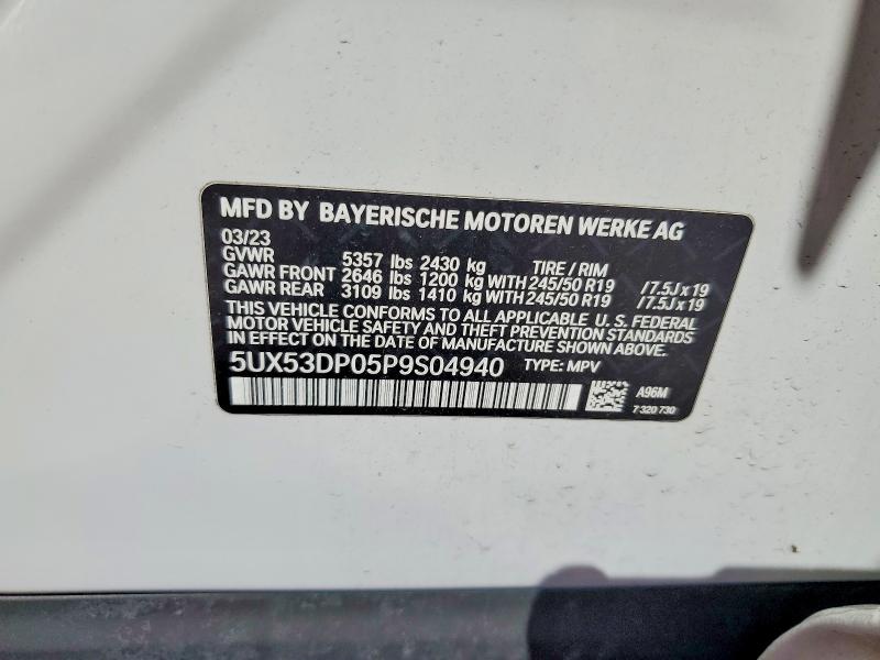 50900076 :رقم المزاد ، 5UX53DP05P9S04940 vin ، 2023 Bmw X3 مزاد بيع
