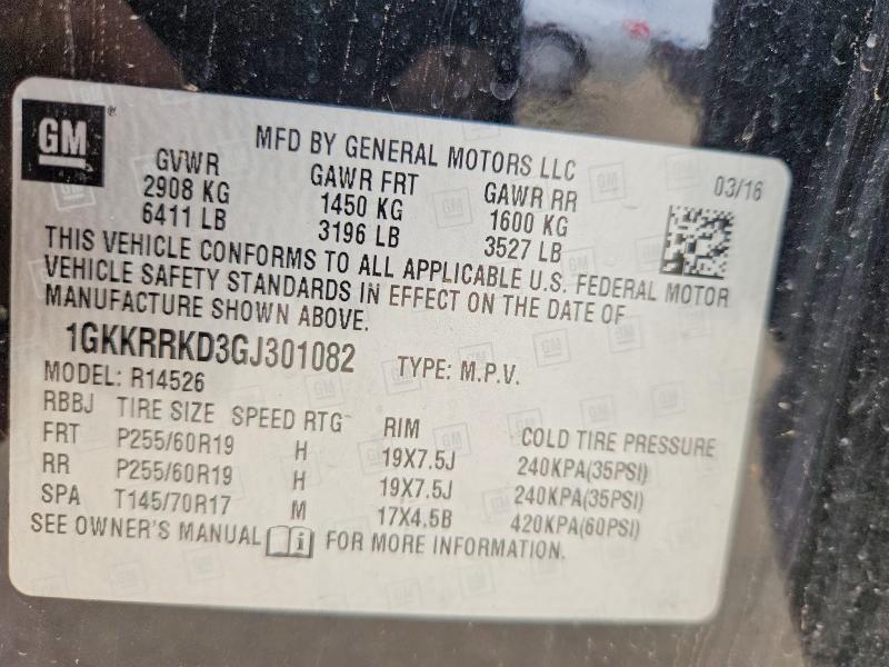 Продаж на аукціоні авто 2016 Gmc Acadia, vin: 1GKKRRKD3GJ301082, номер лоту: 50641786