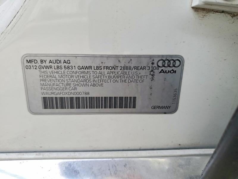 48609116 :رقم المزاد ، WAURGAFDXDN000788 vin ، 2013 Audi A8 مزاد بيع