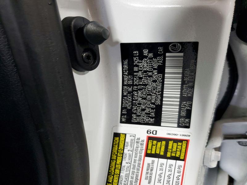 Aukcja sprzedaży 2022 Lexus Es 300h, vin: 58AGA1C1XNU013459, numer aukcji: 49603176