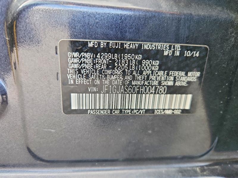 Продажа на аукционе авто 2015 Subaru Impreza, vin: JF1GJAS60FH004780, номер лота: 50655326
