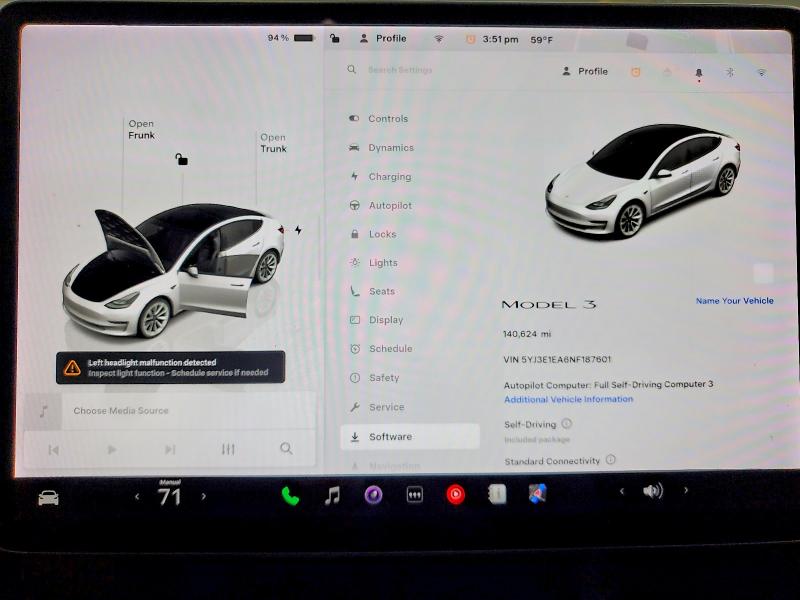 52037786 :رقم المزاد ، 5YJ3E1EA6NF187601 vin ، 2022 Tesla Model 3 مزاد بيع