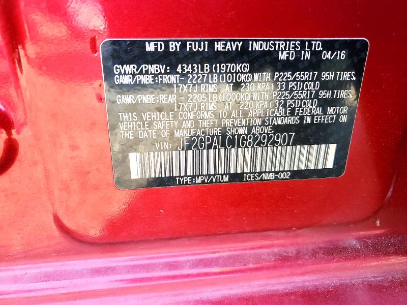 51025886 :رقم المزاد ، JF2GPALC1G8292907 vin ، 2016 Subaru Crosstrek مزاد بيع