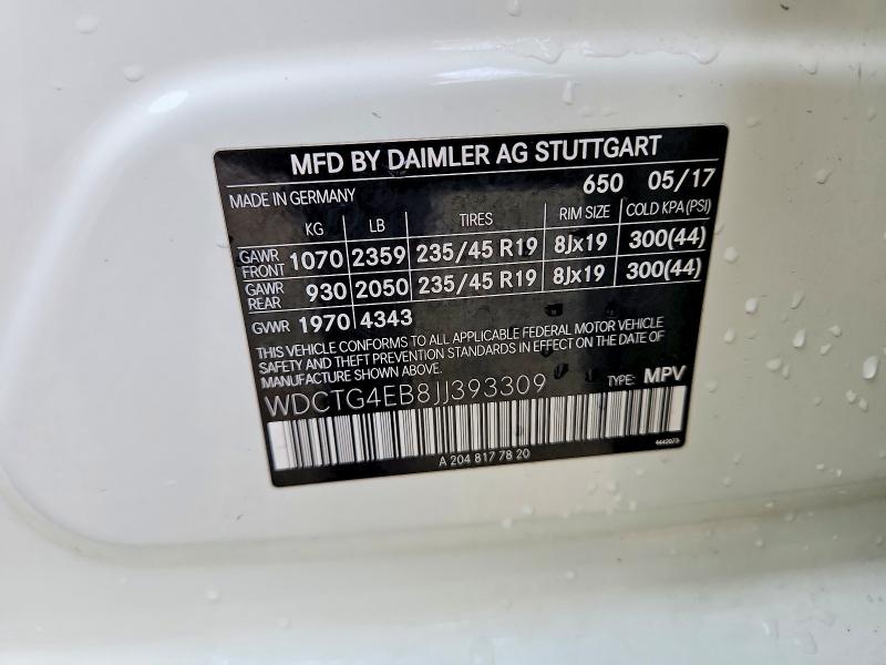 Aukcja sprzedaży 2018 Mercedes-benz Gla, vin: WDCTG4EB8JJ393309, numer aukcji: 50686486
