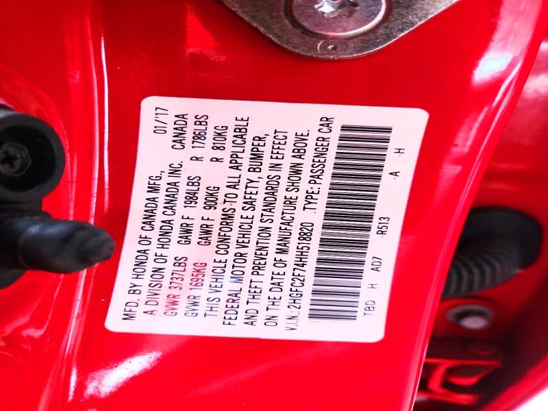 Продаж на аукціоні авто 2017 Honda Civic, vin: 2HGFC2F74HH518820, номер лоту: 48305806