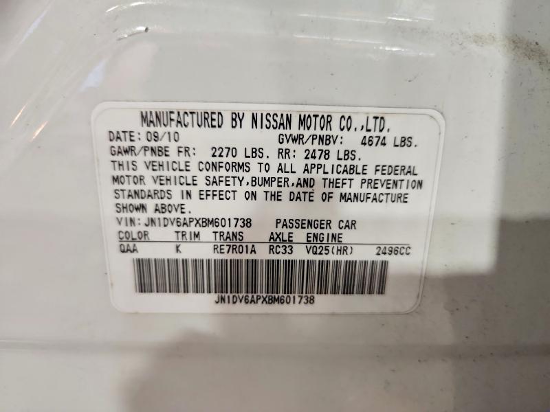 49943106 :رقم المزاد ، JN1DV6APXBM601738 vin ، 2011 Infiniti G25 Sedan مزاد بيع