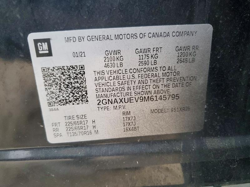 2021 Chevrolet Equinox მანქანა იყიდება აუქციონზე, vin: 2GNAXUEV9M6145795, აუქციონის ნომერი: 51435556