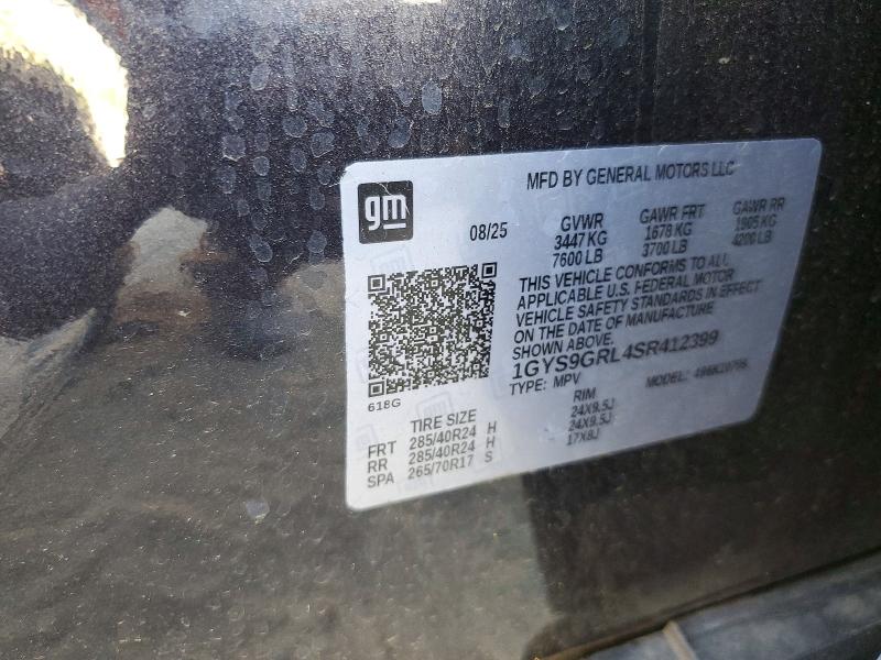 2025 Cadillac Escalade მანქანა იყიდება აუქციონზე, vin: 1GYS9GRL4SR412399, აუქციონის ნომერი: 50504966