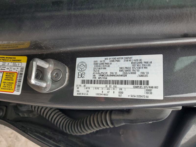 Aukcja sprzedaży 2022 Ford Escape, vin: 1FMCU9J94NUA54528, numer aukcji: 49851306