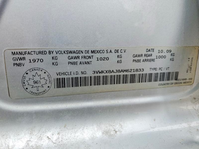 2010 Volkswagen Jetta მანქანა იყიდება აუქციონზე, vin: 3VWKX8AJ8AM621833, აუქციონის ნომერი: 49737116