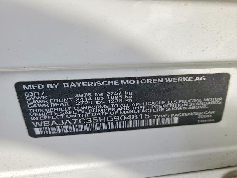 Aukcja sprzedaży 2017 Bmw 530, vin: WBAJA7C35HG904815, numer aukcji: 50436306