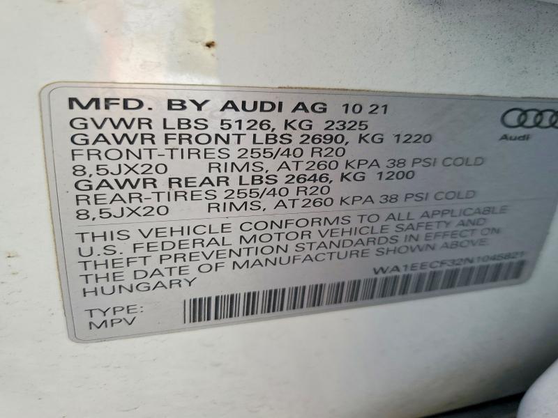 51126656 :رقم المزاد ، WA1EECF32N1045821 vin ، 2022 Audi Q3 مزاد بيع