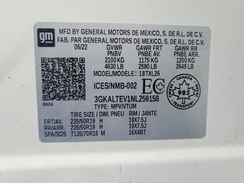 2022 Gmc Terrain მანქანა იყიდება აუქციონზე, vin: 3GKALTEV1NL259158, აუქციონის ნომერი: 49284836