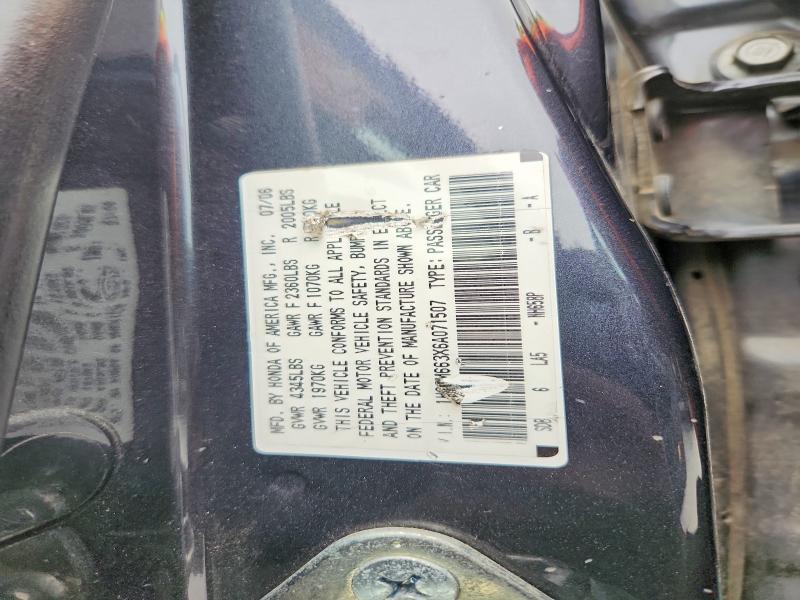 51544106 :رقم المزاد ، 1HGCM663X6A071507 vin ، 2006 Honda Accord مزاد بيع